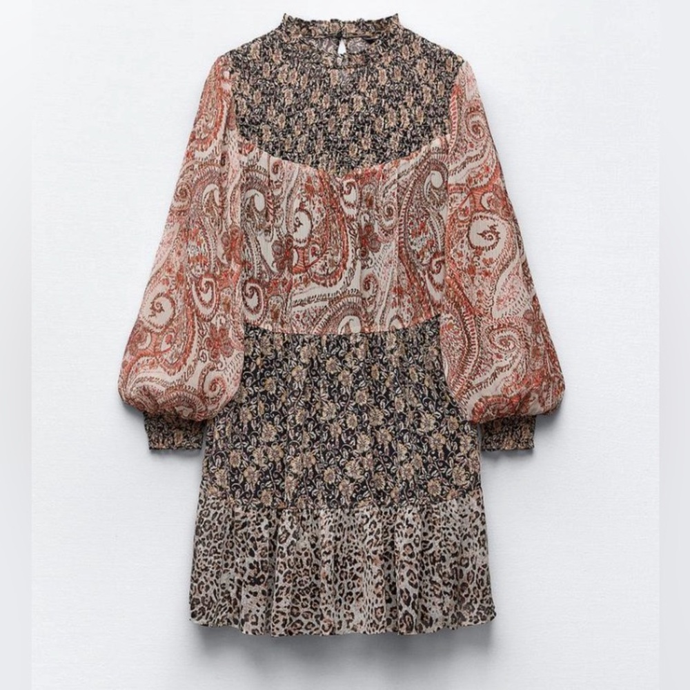 Zara Contrasting Print Mini Dress